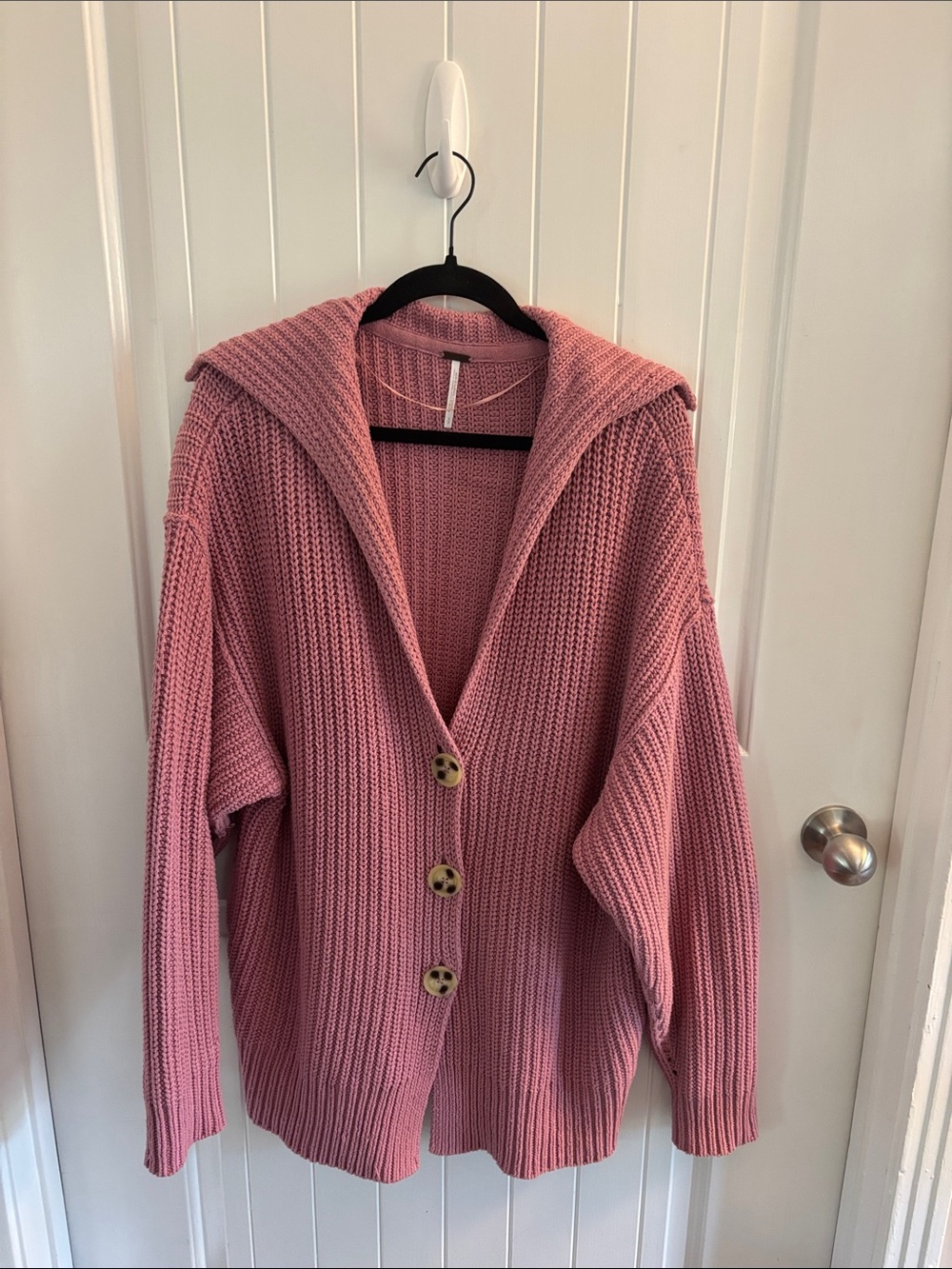 Free People Rose Pink Chunky Knit Button Cardigan